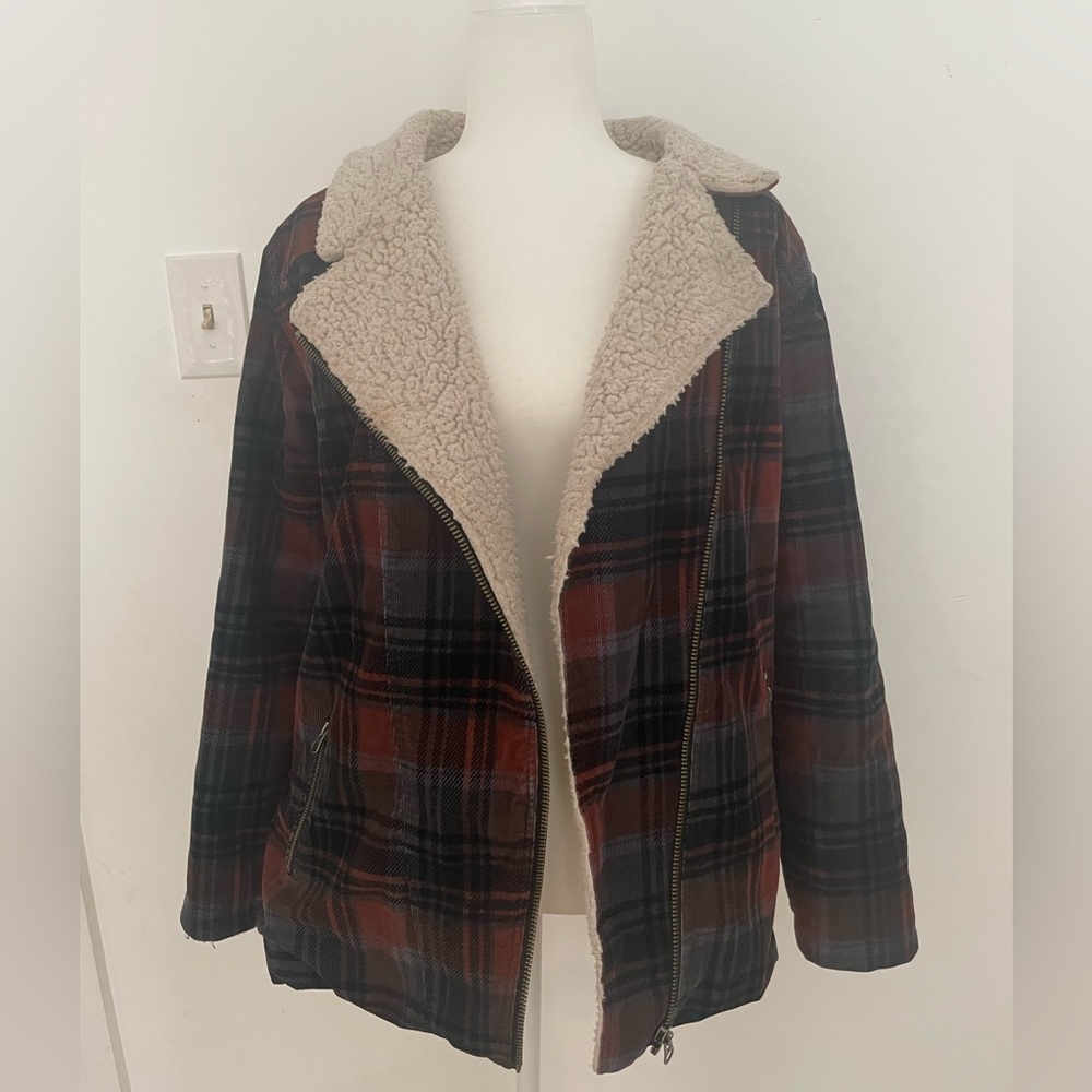 Volcom Plaid Sherpa Coat Women’s Size S